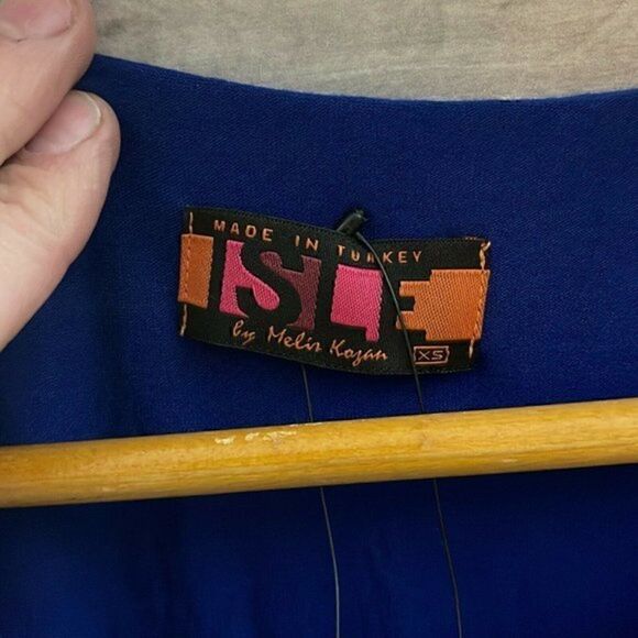 Isle By Melis Kozan Womens Blue Drop Waist 3/4 Sleeve Short Shift Dress Size XS - Picture 6 of 8